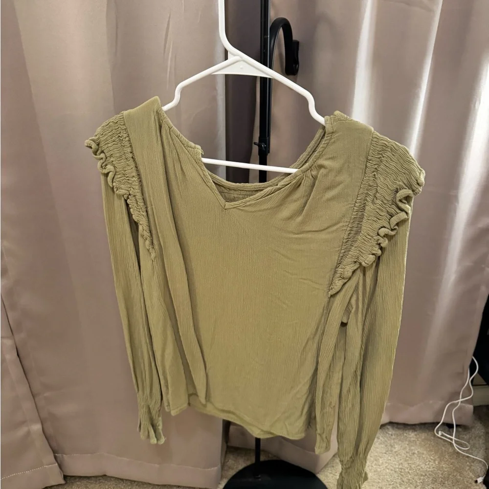 Olive Green Smocked Women's Top #2005